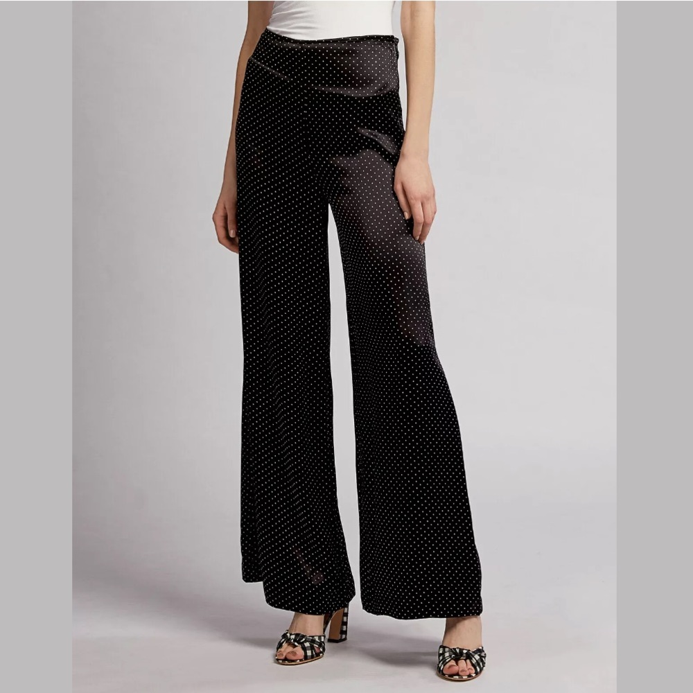 Ganni Black Polka Dot Satin Cameron Wide Leg Pant